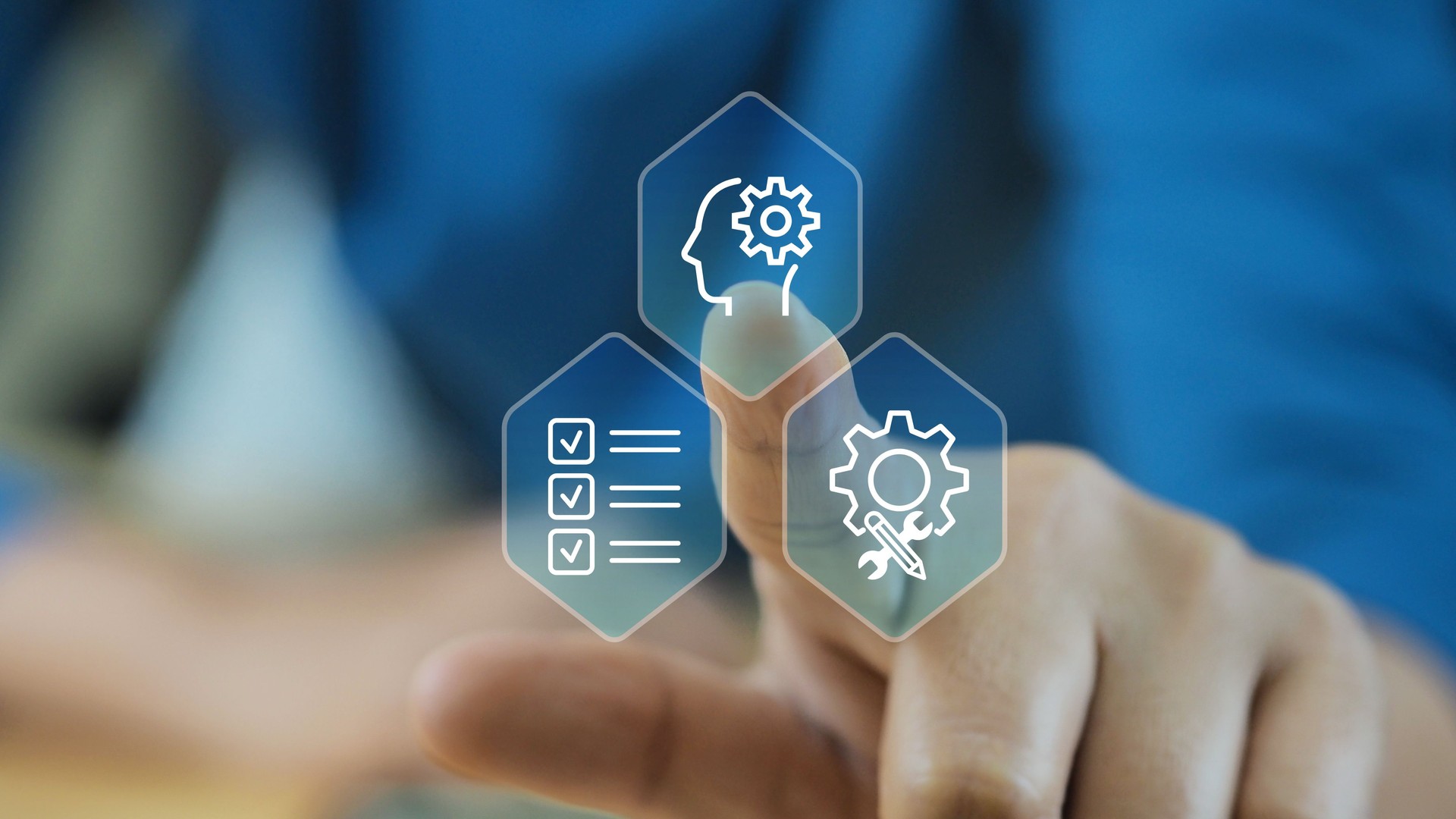 Skill knowledge ability business concept.  touching skills icon on virtual screen.